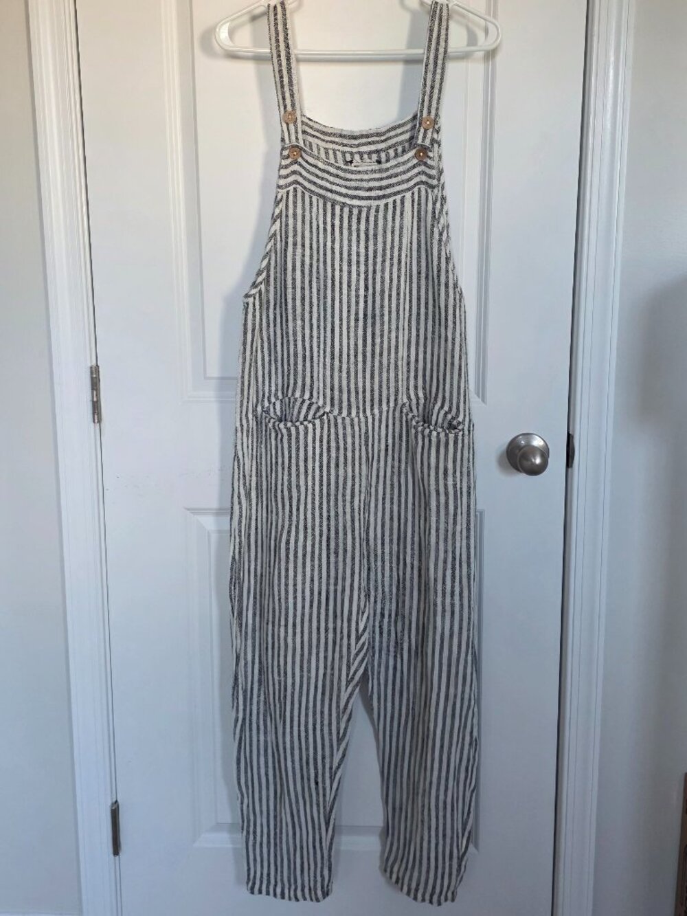 Gray and White Striped Overalls - Size Small/Medium